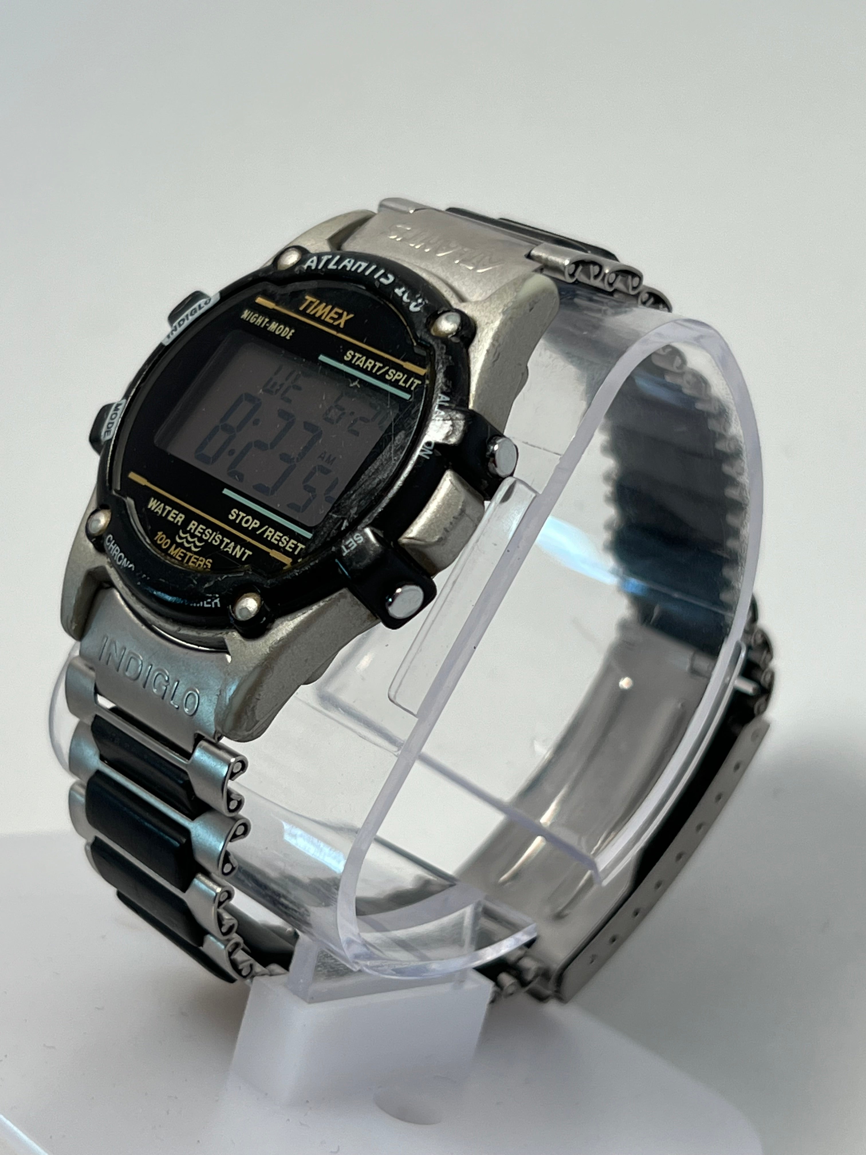 1993 Timex Atlantis 100 Indiglo Digital Watch Mens 40mm Chrono Alarm