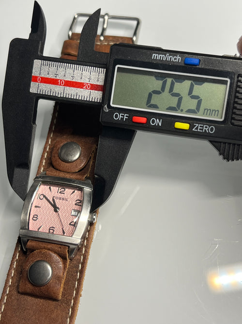 Fossil Watch Women’s 25mm Pink Silver Tone Date Wide Leather Cuff Band JR9010
