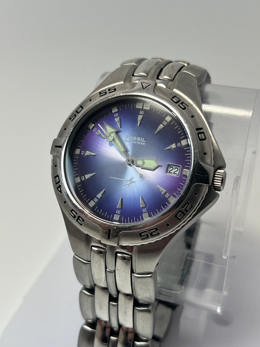 Fossil Blue Dive Watch Men 41mm Blue Dial Silver Tone Date PR-5196