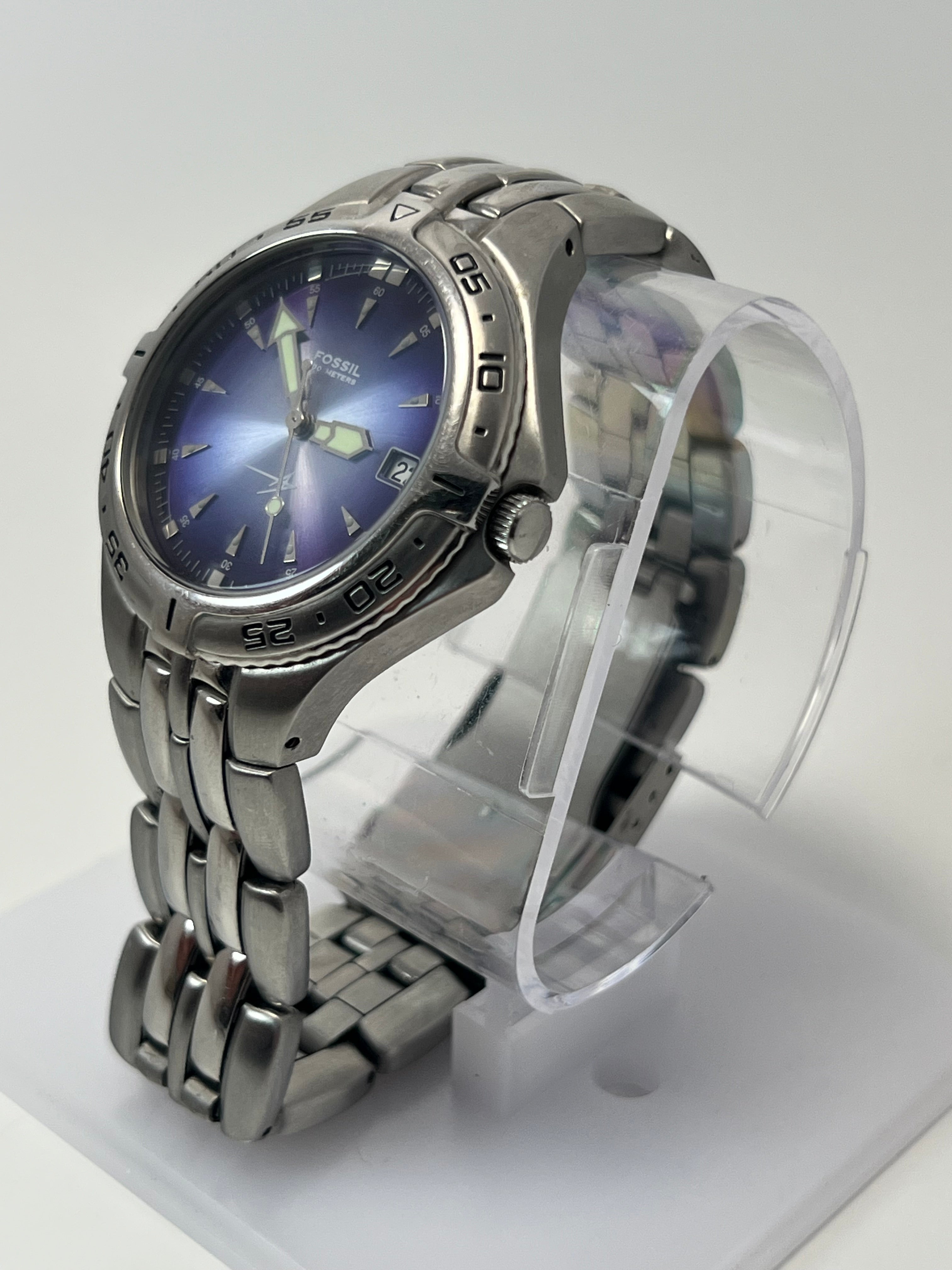 Fossil Blue Dive Watch Men 41mm Blue Dial Silver Tone Date PR-5196