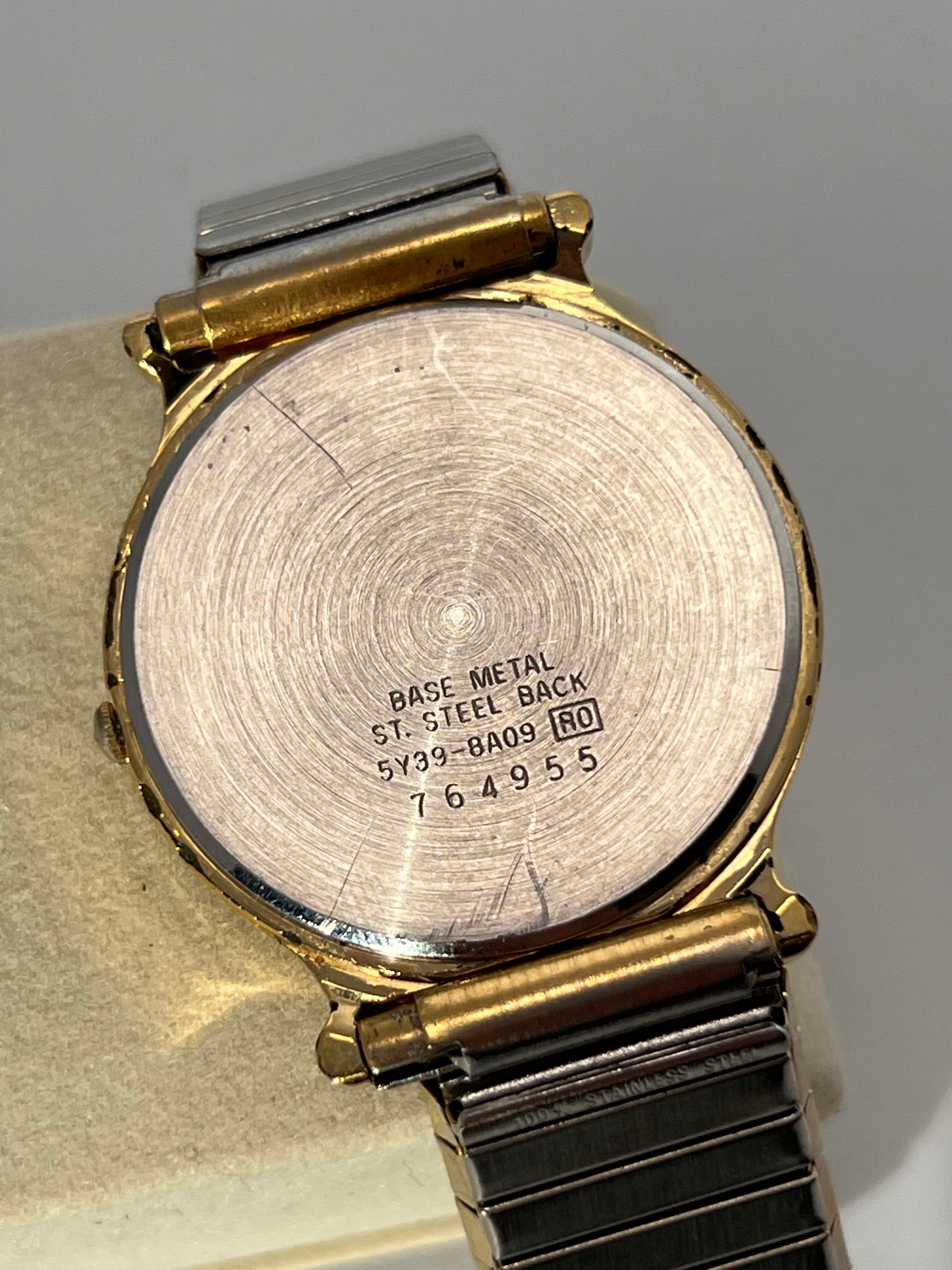 Vintage Seiko Watch Men 31mm Gold Dial Gold Tone Date Round 5Y39-8A09