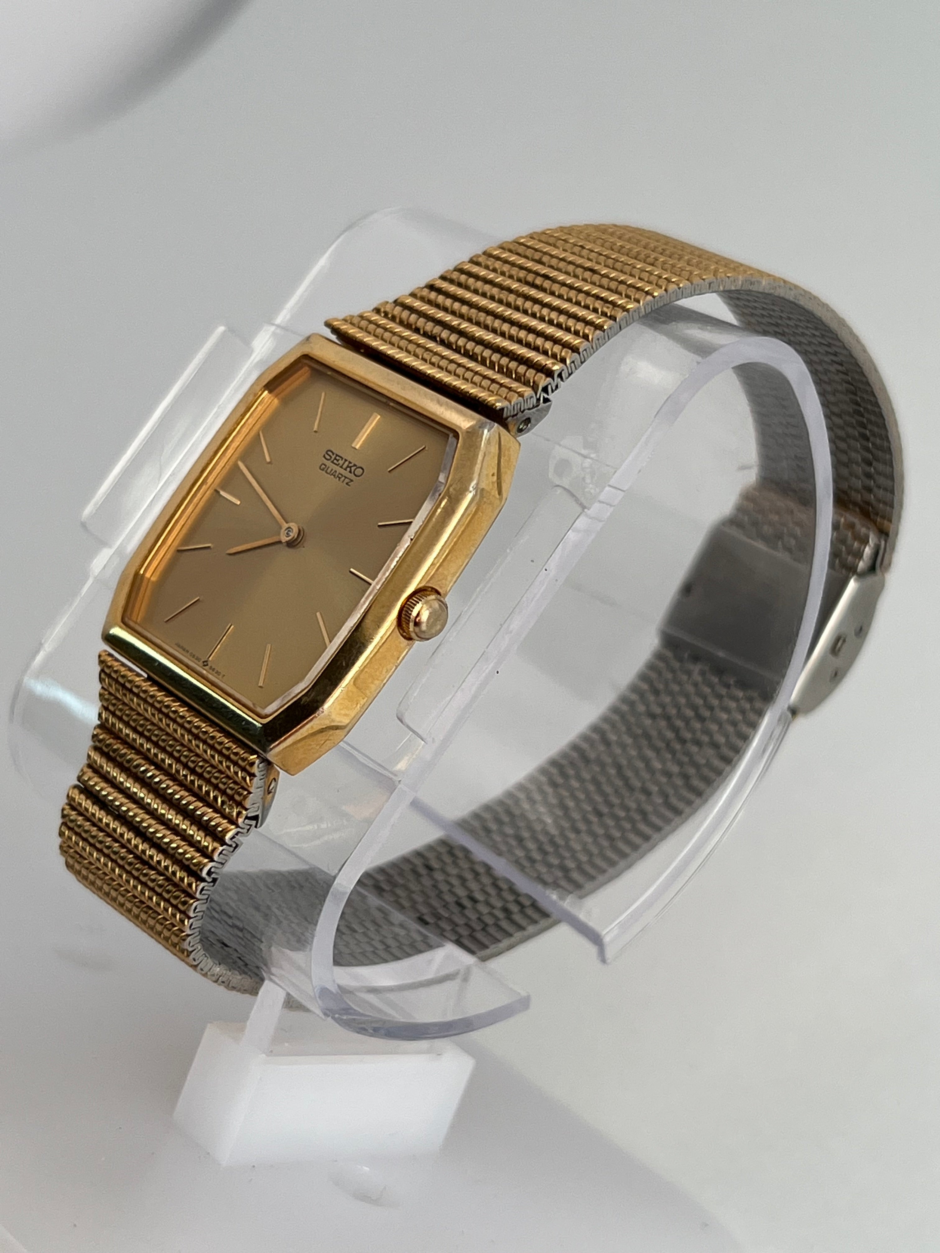 Seiko 6530-5350 Quartz Tank-Style Watch Unisex Gold Tone