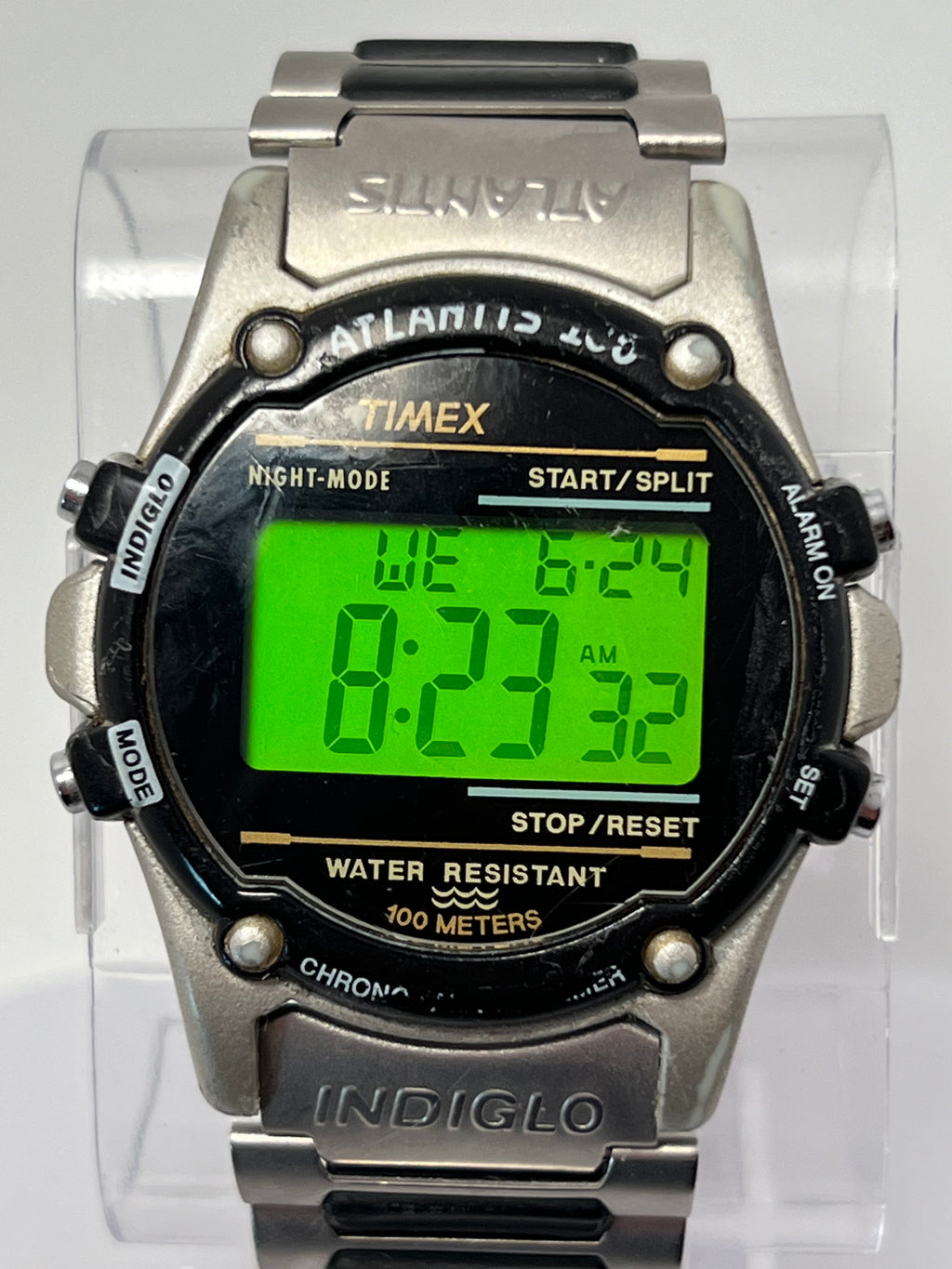 1993 Timex Atlantis 100 Indiglo Digital Watch Mens 40mm Chrono Alarm