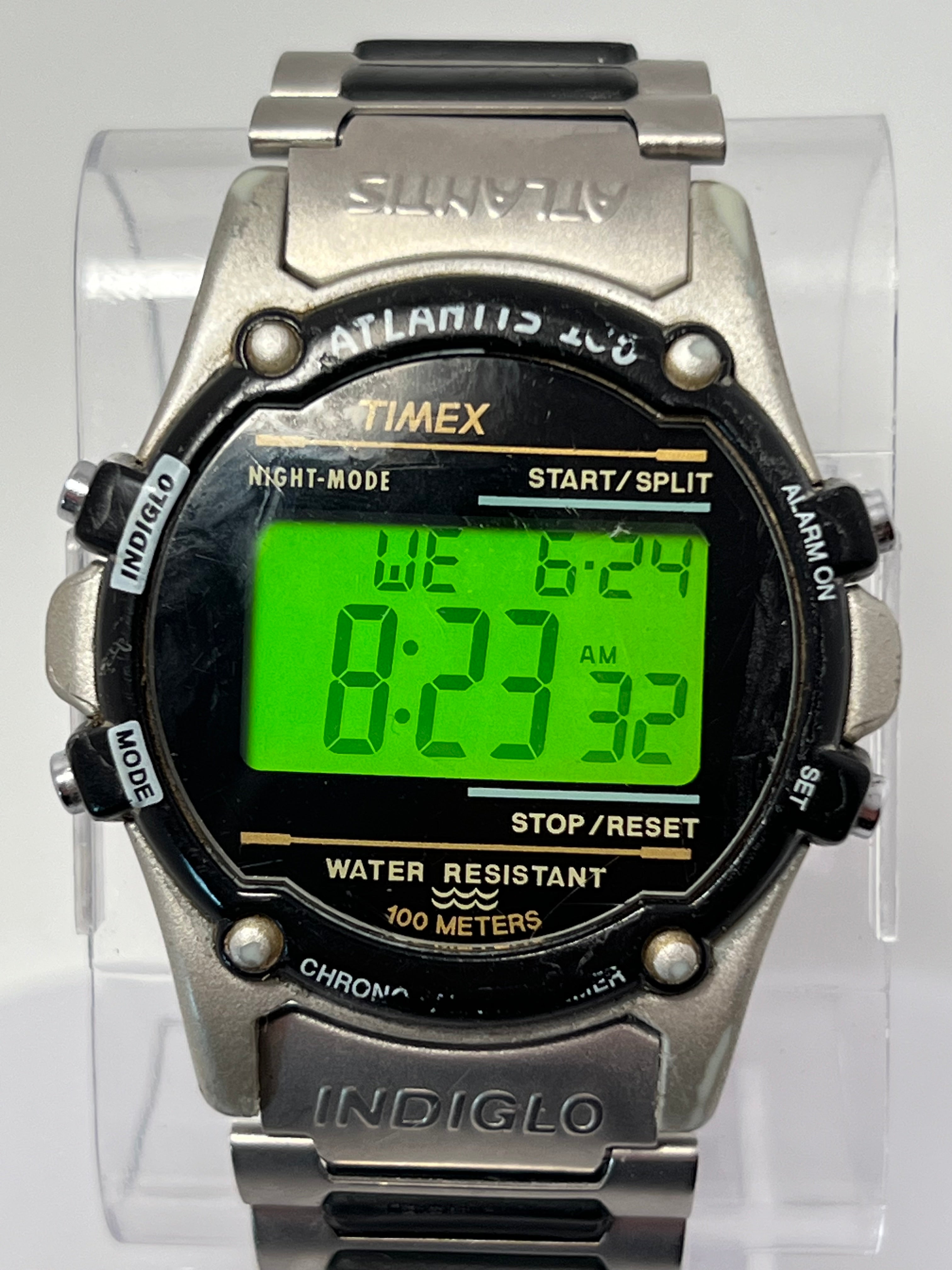1993 Timex Atlantis 100 Indiglo Digital Watch Mens 40mm Chrono Alarm