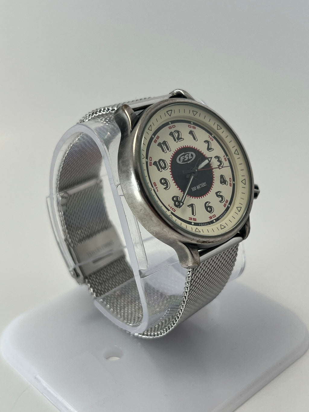 Fossil Men’s Quartz Watch Cream Dial Metal Mesh Strap