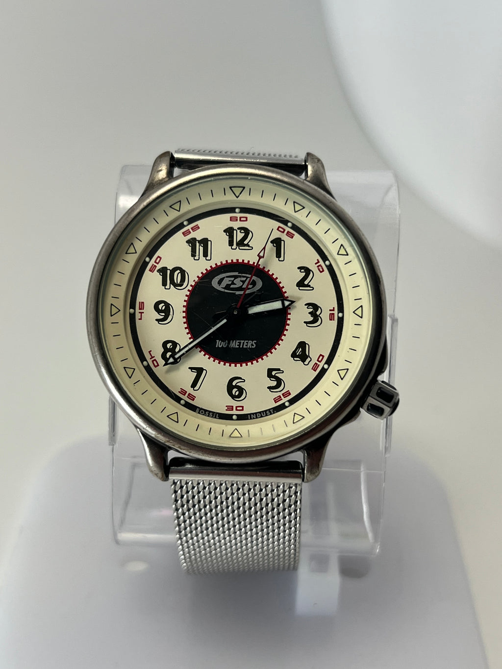 Fossil Men’s Quartz Watch Cream Dial Metal Mesh Strap