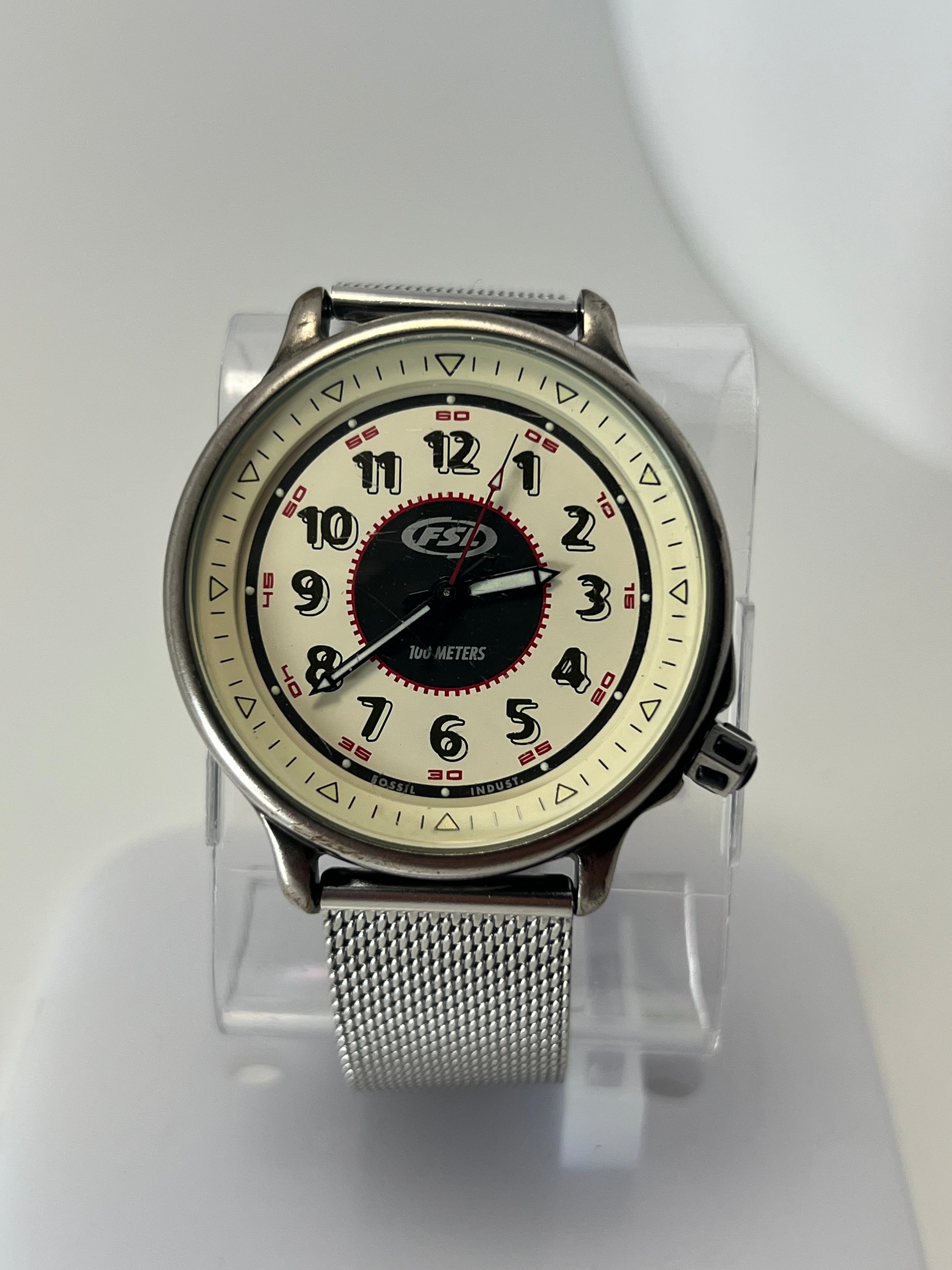 Fossil Men’s Quartz Watch Cream Dial Metal Mesh Strap