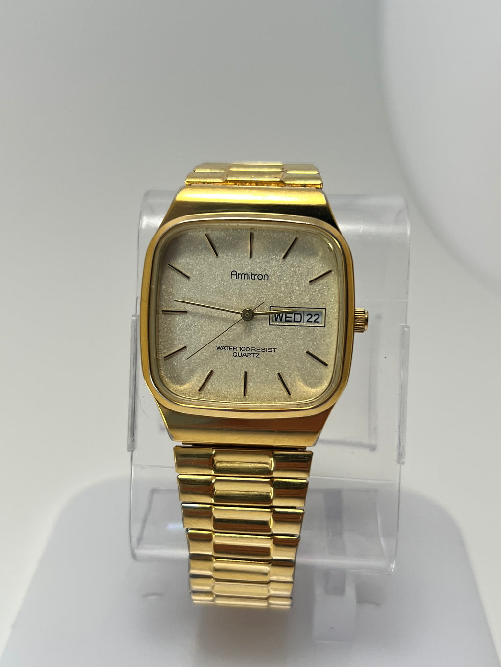 Armitron Watch Men 30mm Champagne Dial Gold Tone Daydate Rectangle