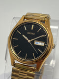 Seiko Watch Men 37mm Black Dial Gold Tone Daydate 7N43-9048