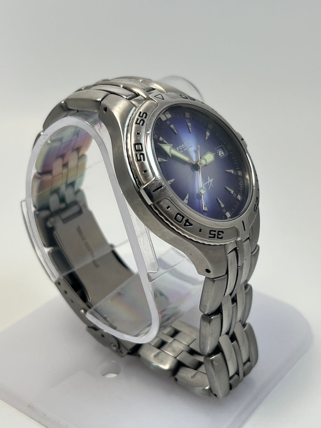 Fossil Blue Dive Watch Men 41mm Blue Dial Silver Tone Date PR-5196
