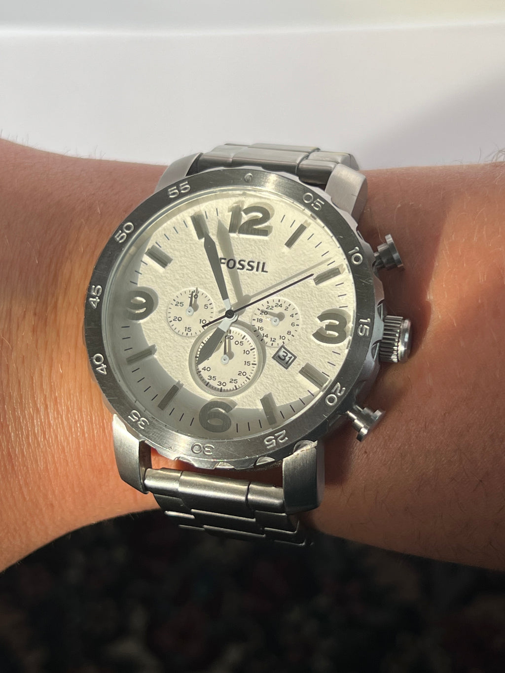Fossil Nate Chronograph White Dial Men's Watch-JR1444