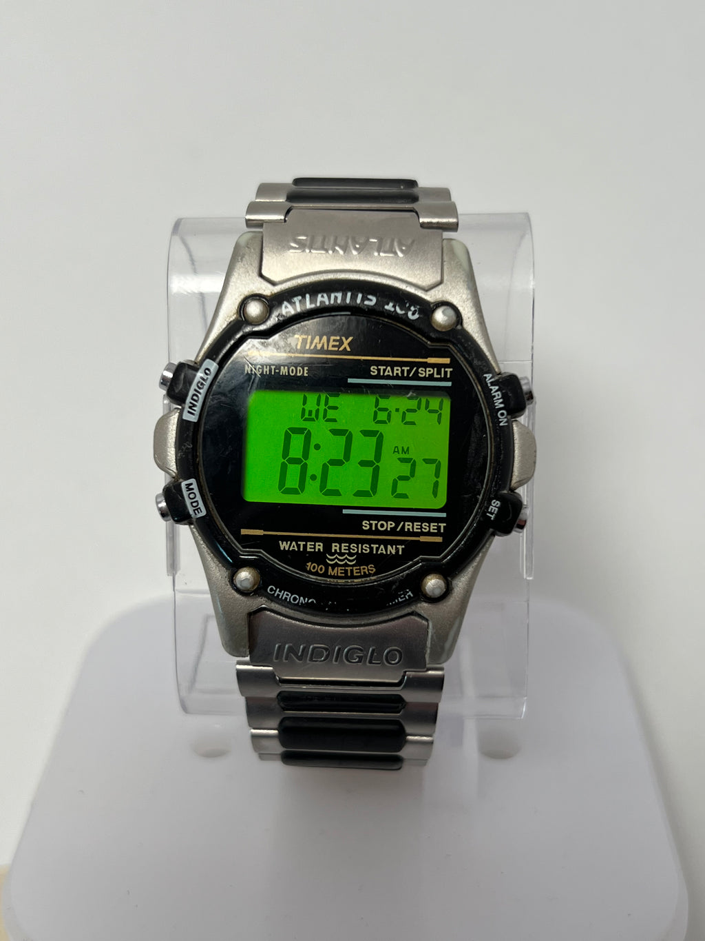 1993 Timex Atlantis 100 Indiglo Digital Watch Mens 40mm Chrono Alarm