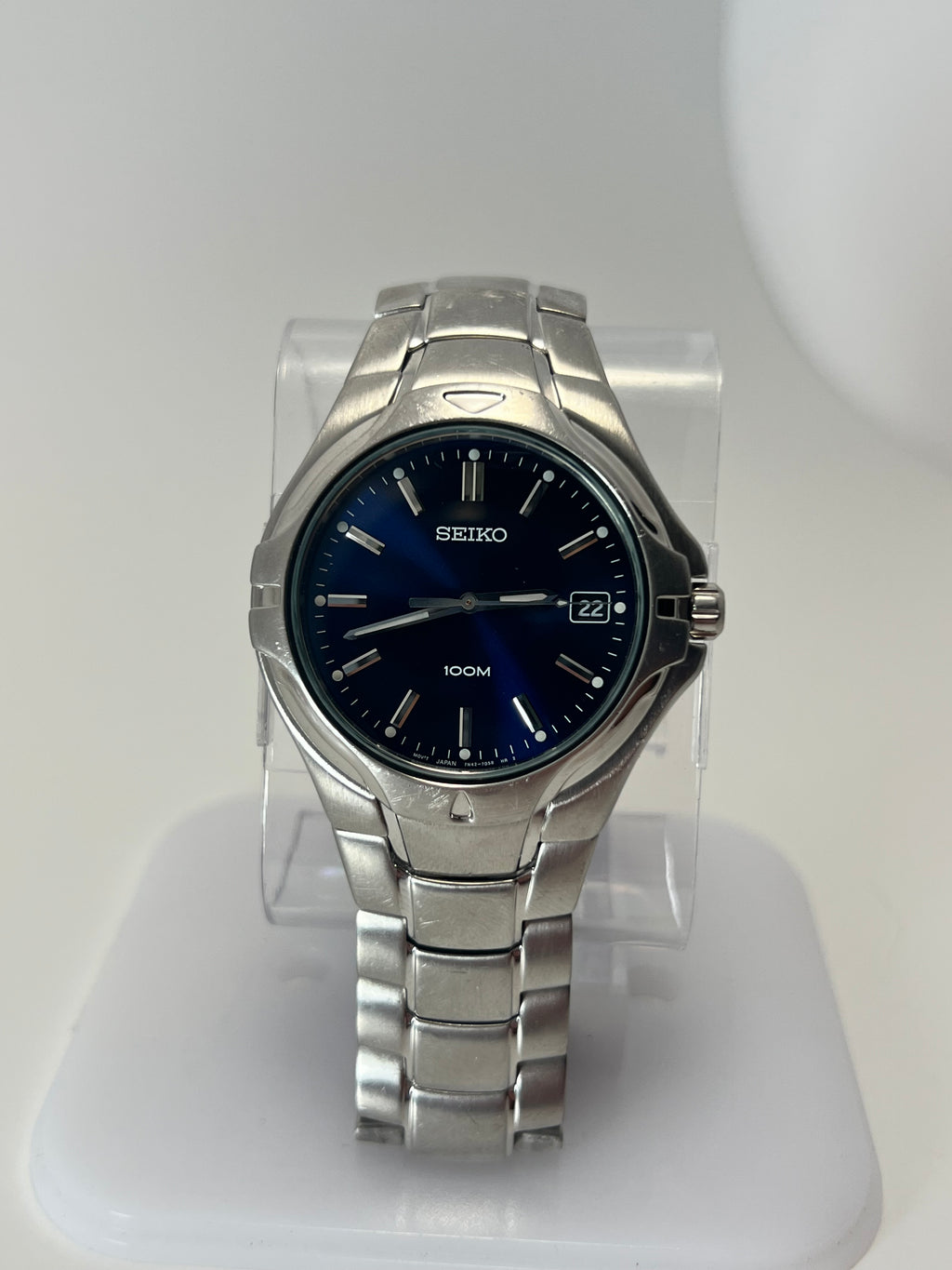 Vintage Seiko Men's Quartz Watch 7N42-7C00 Blue Dial 38mm