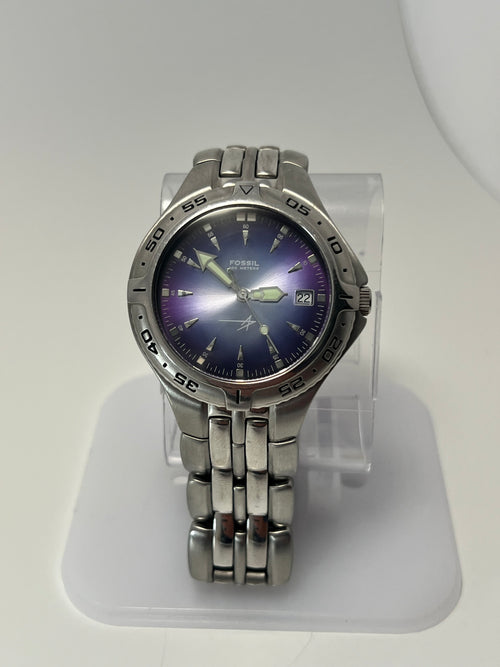 Fossil Blue Dive Watch Men 41mm Blue Dial Silver Tone Date PR-5196