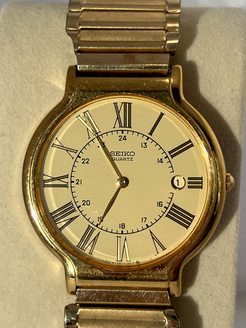 1993 Seiko 5y39-7060 Men’s Gold Tone Dress Quartz Watch with Calendar Bracelet
