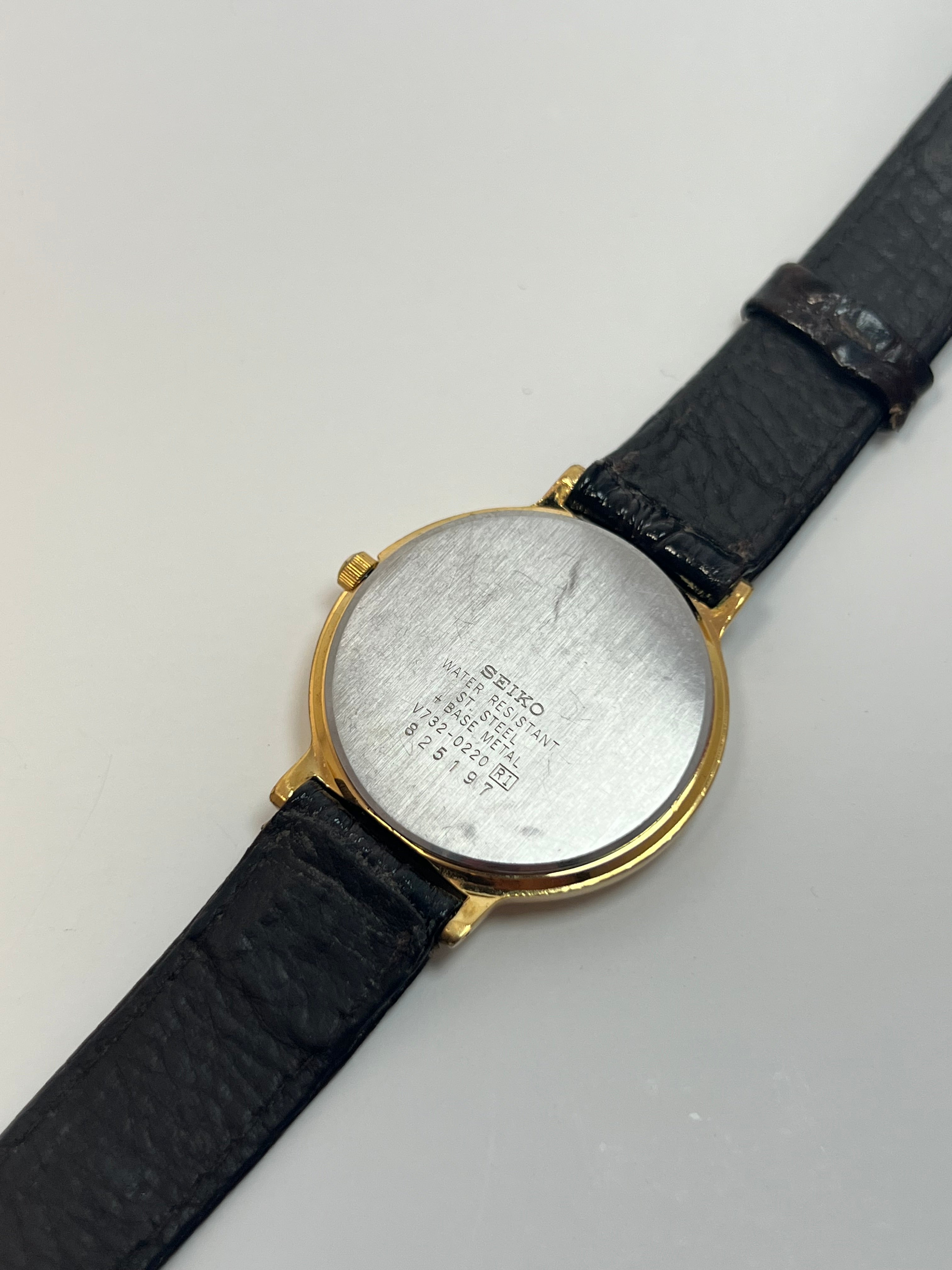Men's Seiko V732-0220 Gold Tone Quartz Date Watch 33mm