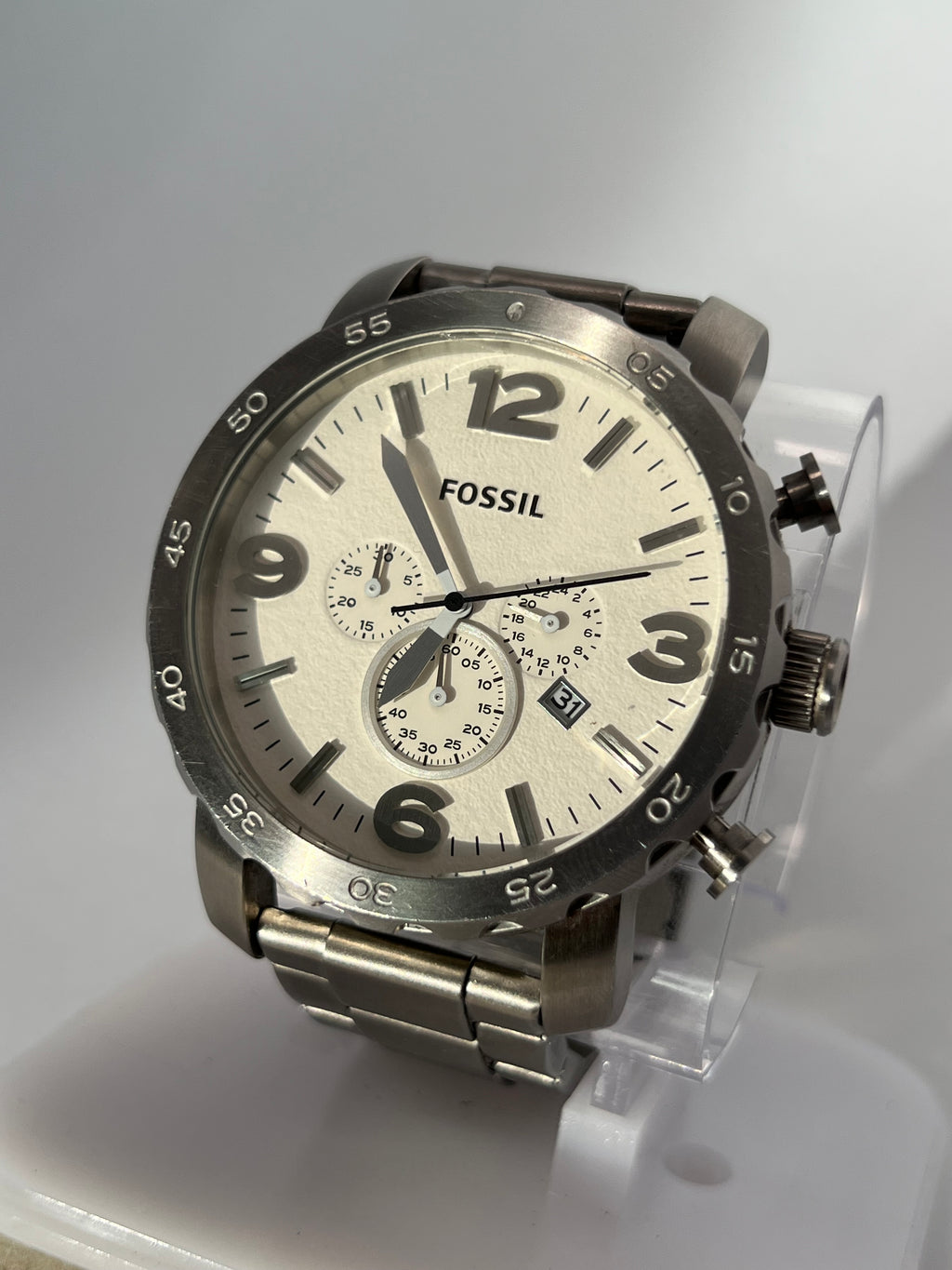 Fossil Nate Chronograph White Dial Men's Watch-JR1444