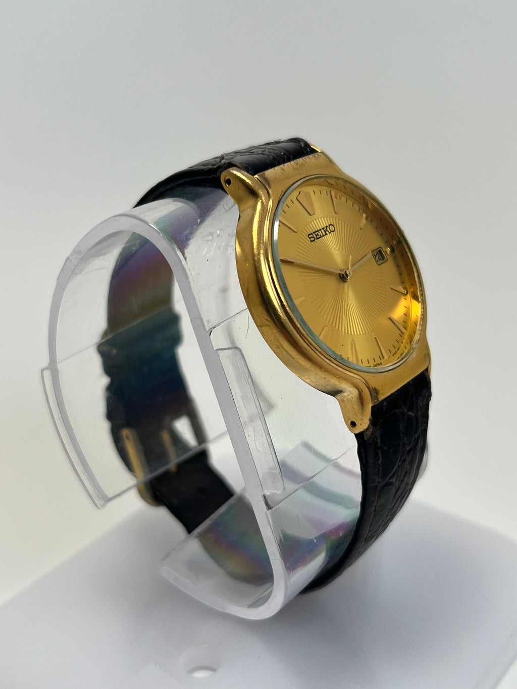 Men's Seiko V732-0220 Gold Tone Quartz Date Watch 33mm