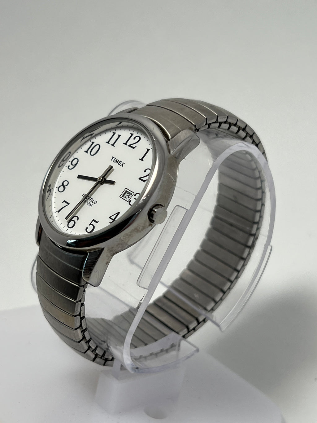 Timex Easy Reader Date Indiglo Watch WR 30m Silver 35mm Mens