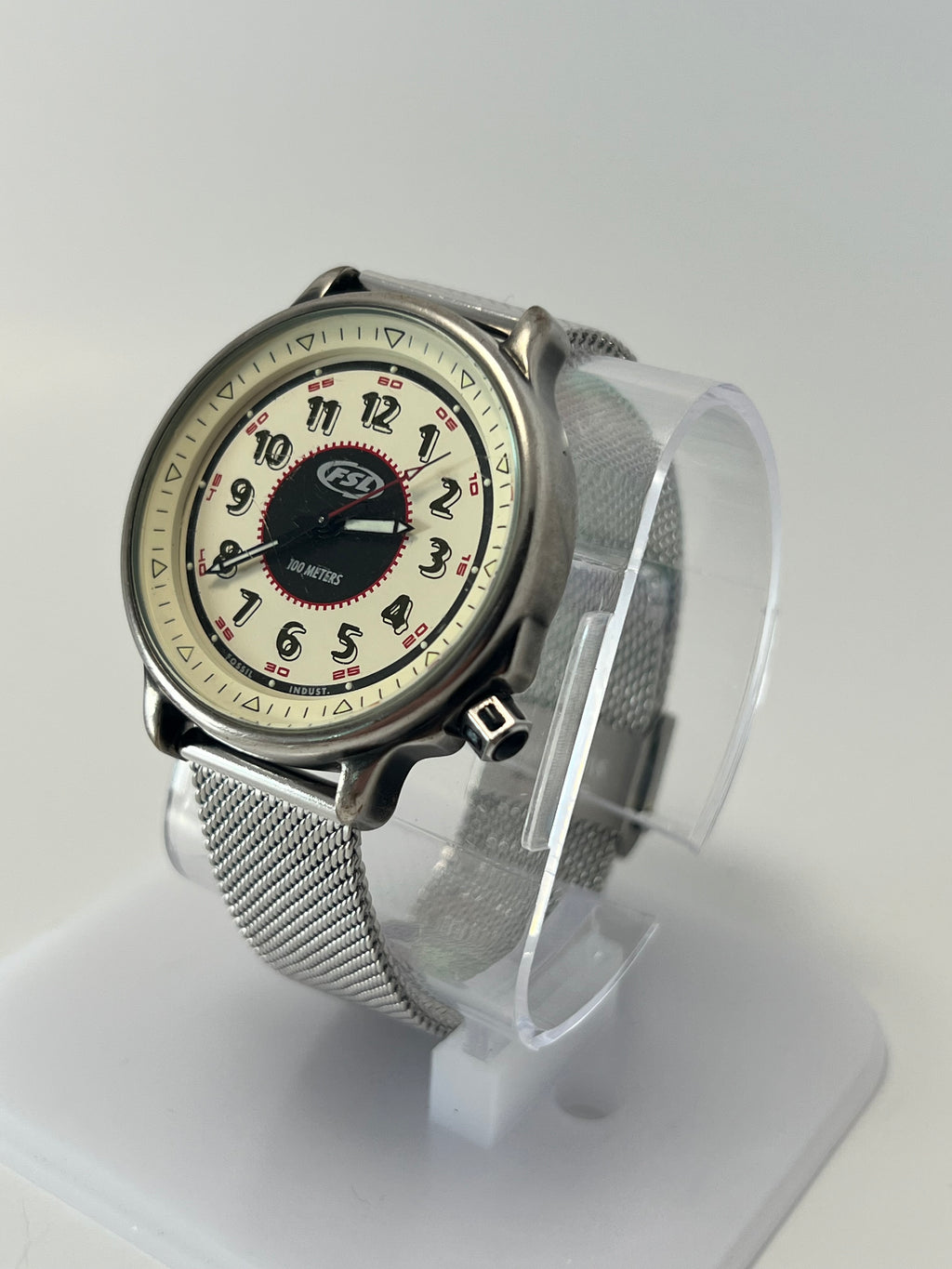Fossil Men’s Quartz Watch Cream Dial Metal Mesh Strap