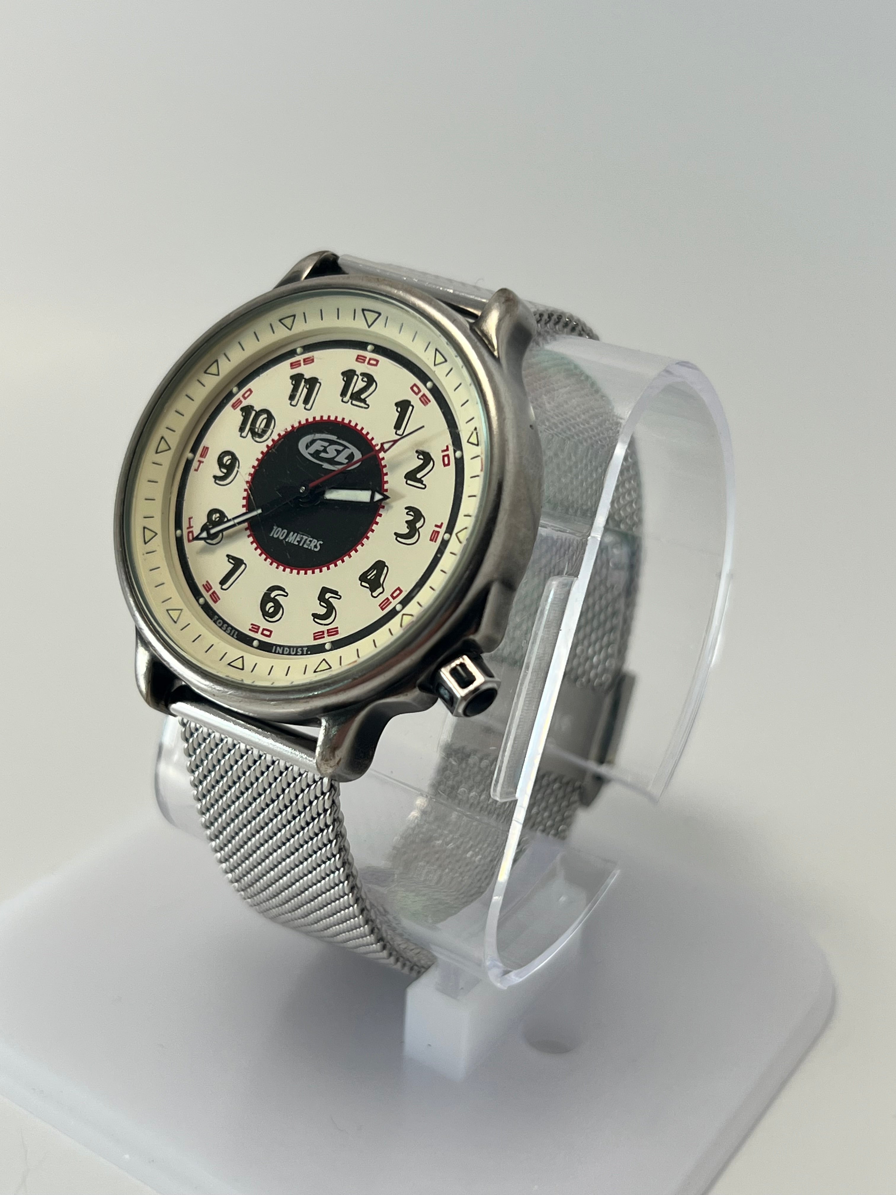 Fossil Men’s Quartz Watch Cream Dial Metal Mesh Strap
