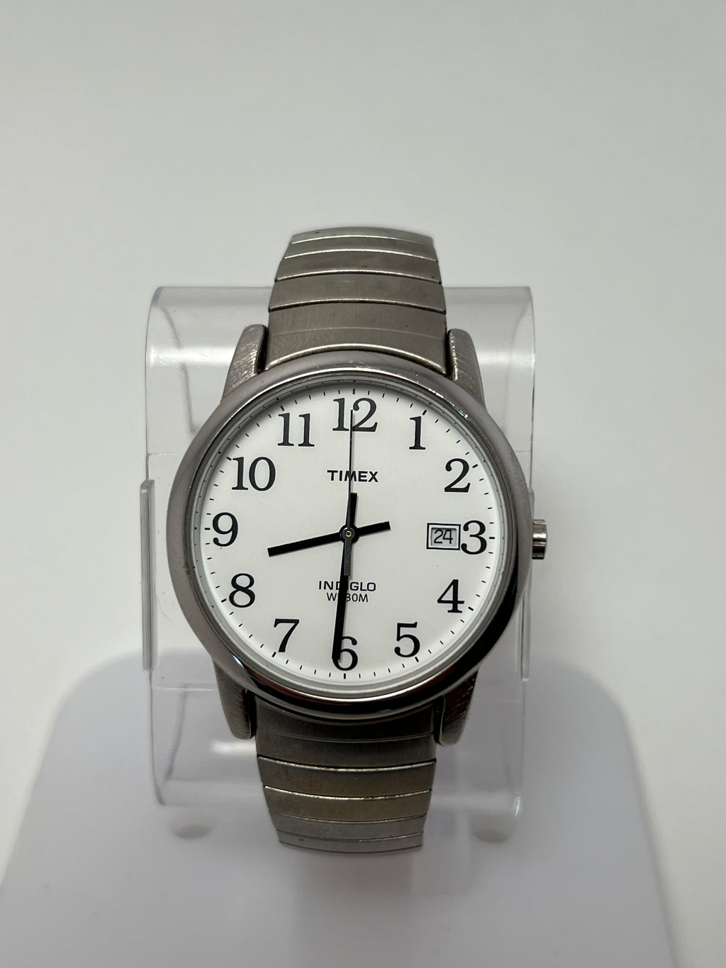 Timex Easy Reader Date Indiglo Watch WR 30m Silver 35mm Mens