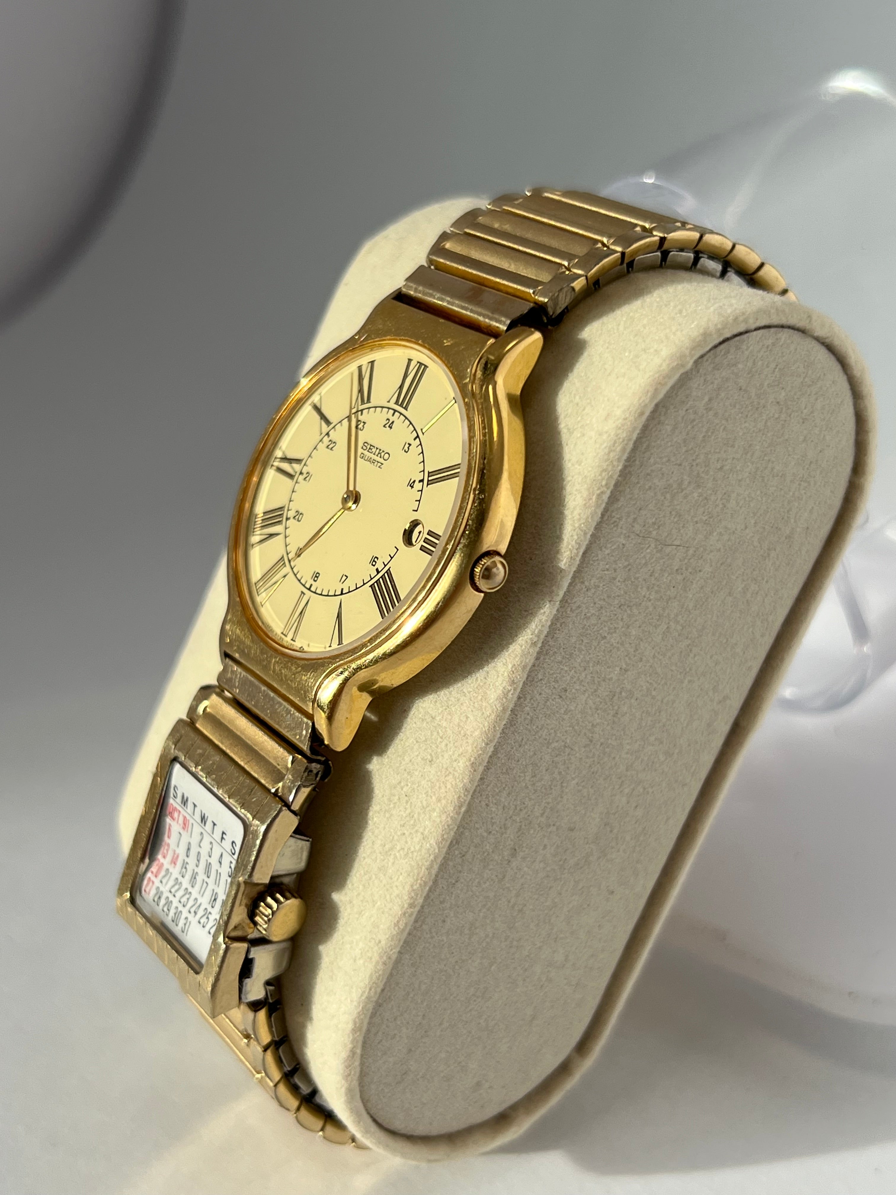 1993 Seiko 5y39-7060 Men’s Gold Tone Dress Quartz Watch with Calendar Bracelet