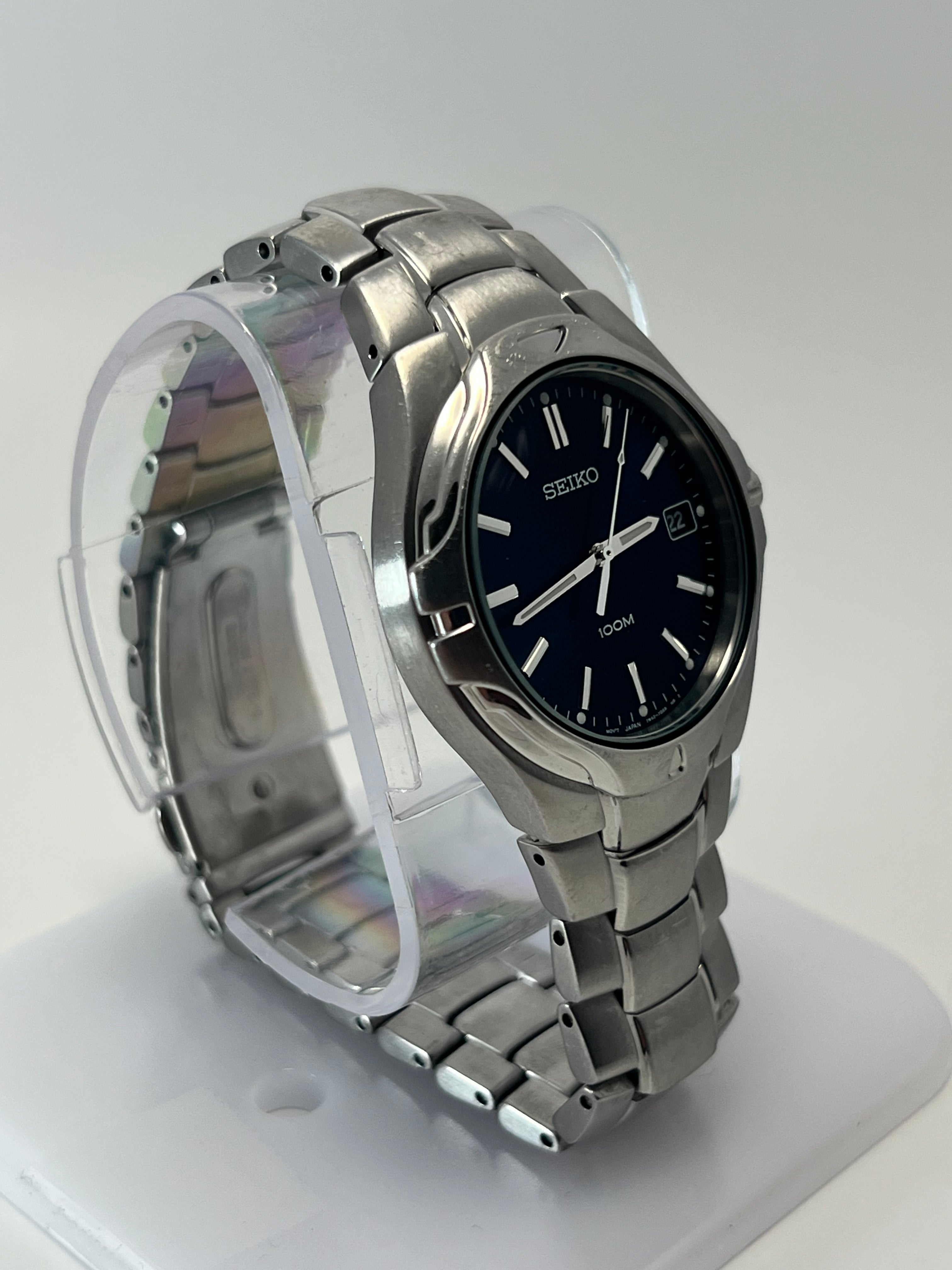 Vintage Seiko Men's Quartz Watch 7N42-7C00 Blue Dial 38mm