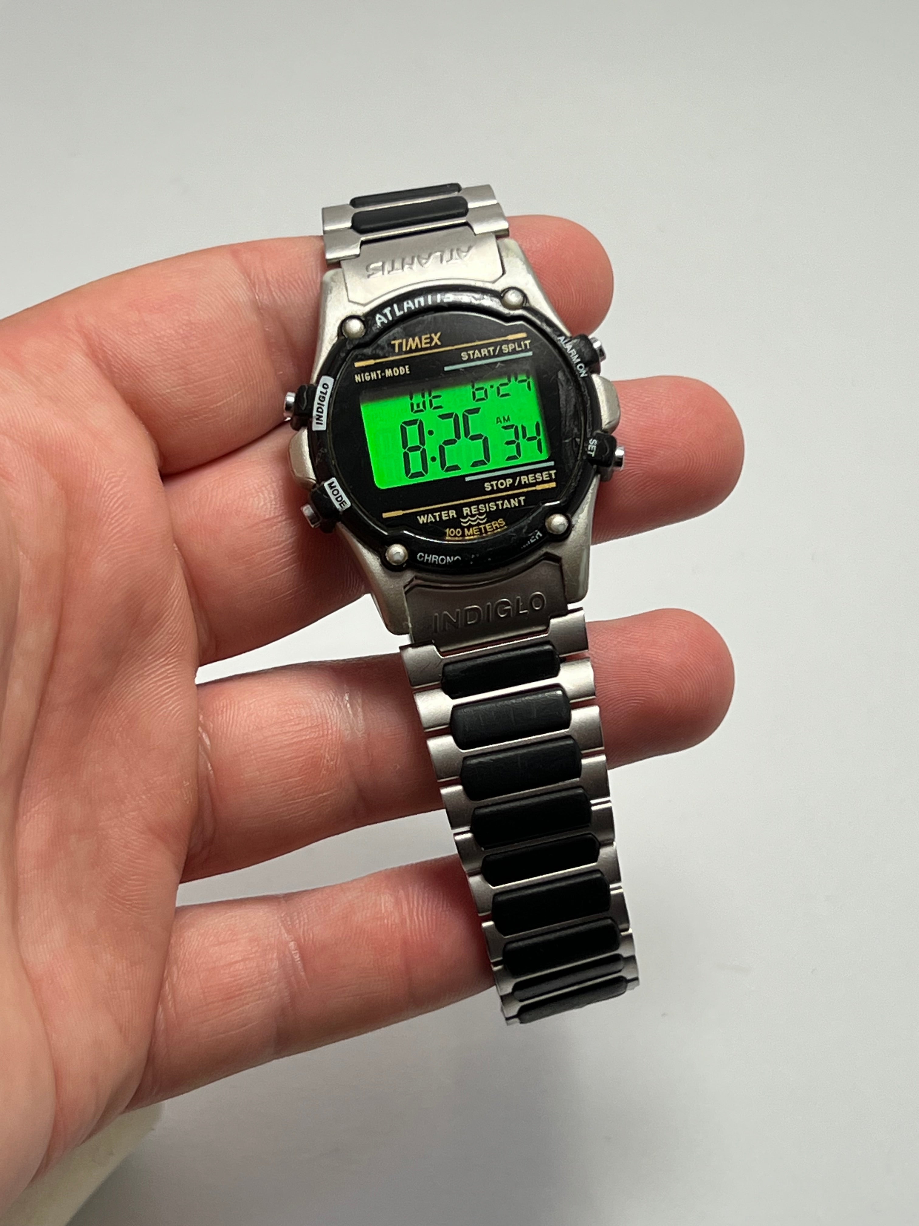 1993 Timex Atlantis 100 Indiglo Digital Watch Mens 40mm Chrono Alarm