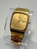 Seiko Watch Men 29mm Gold Dial Gold Tone Daydate Rectangle 6533-5010