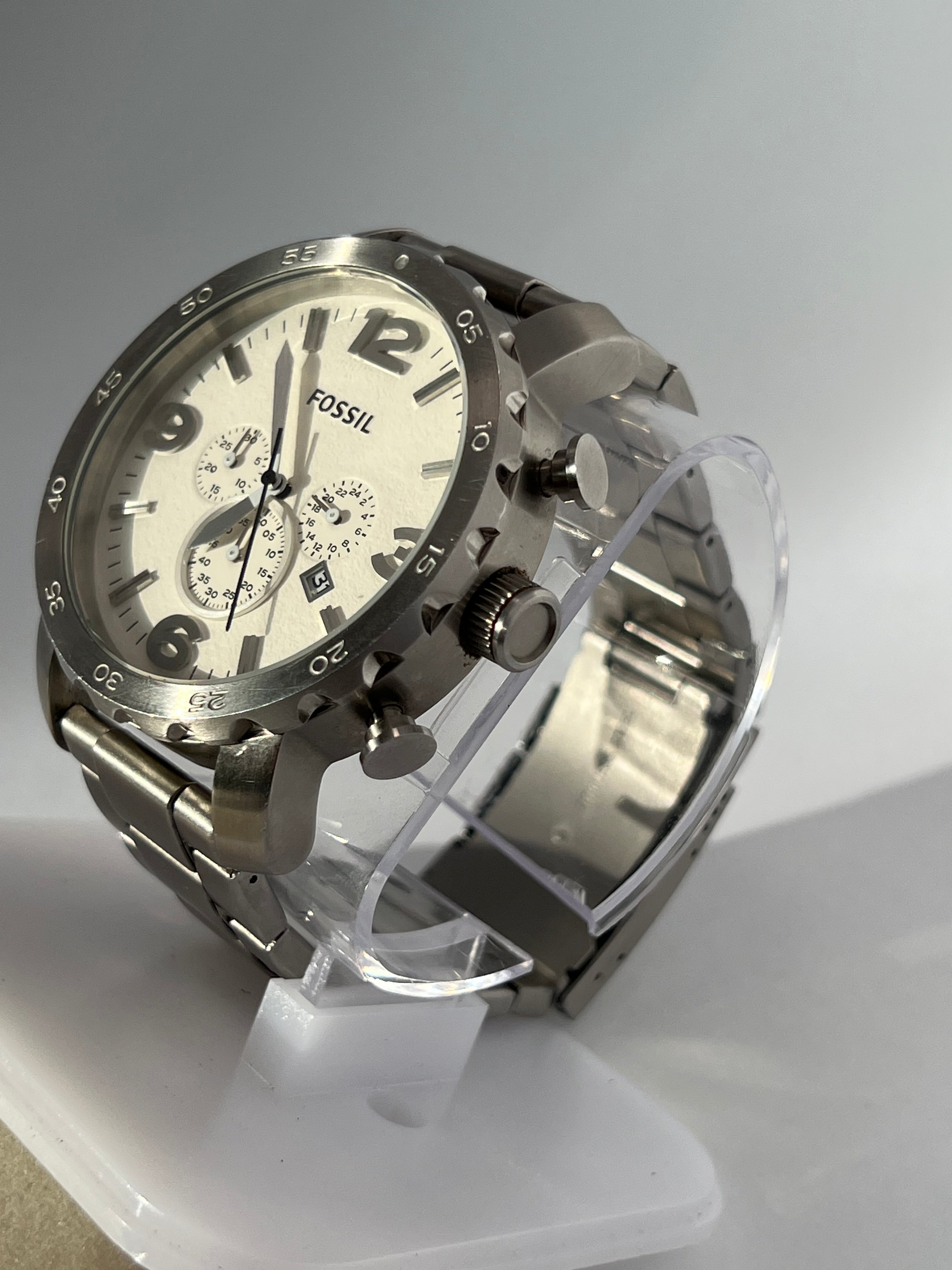 Fossil Nate Chronograph White Dial Men's Watch-JR1444