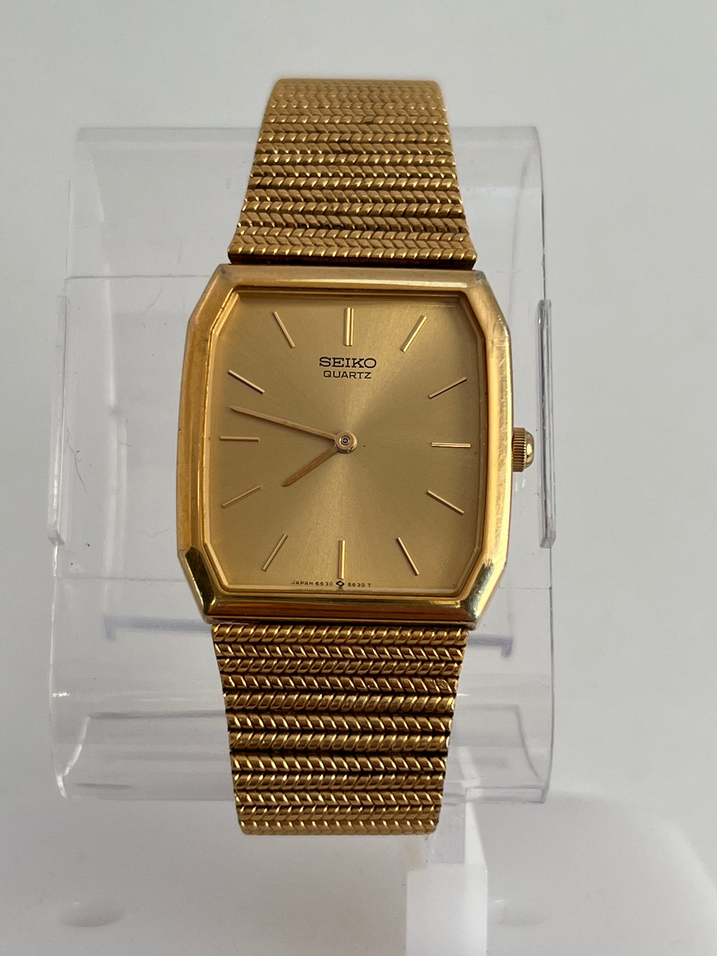 Seiko 6530-5350 Quartz Tank-Style Watch Unisex Gold Tone