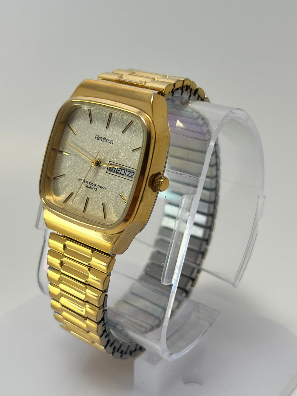Armitron Watch Men 30mm Champagne Dial Gold Tone Daydate Rectangle