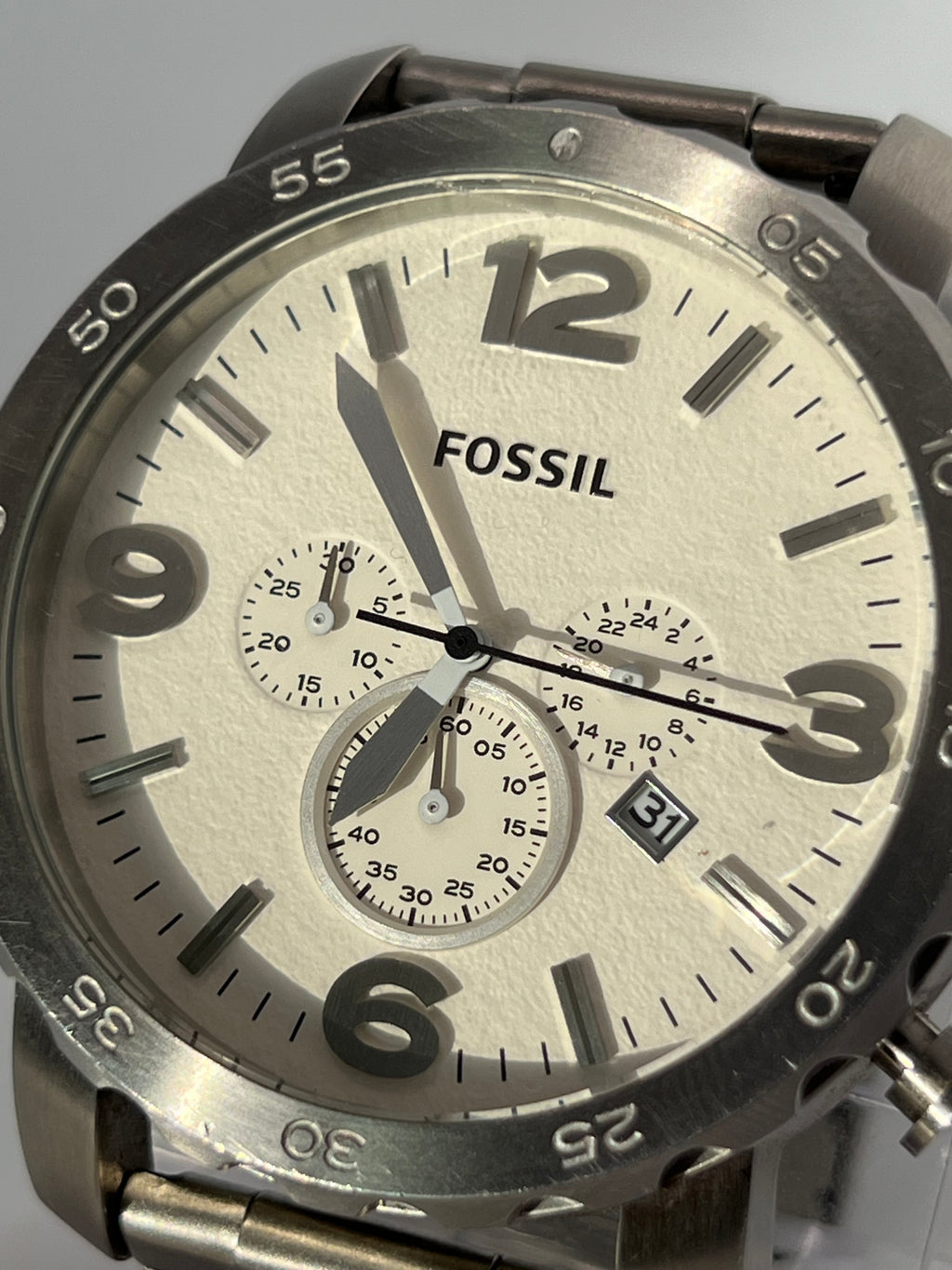Fossil Nate Chronograph White Dial Men's Watch-JR1444