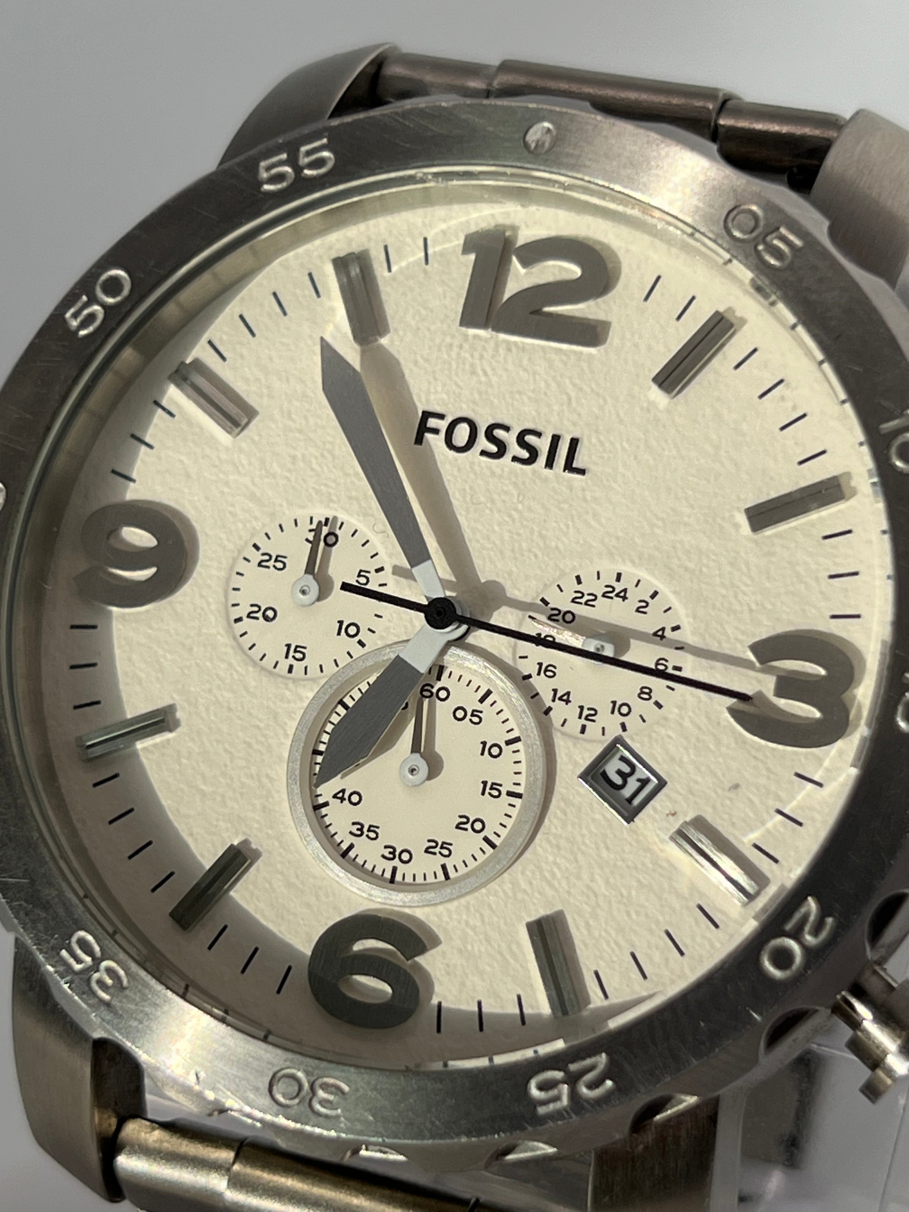 Fossil Nate Chronograph White Dial Men's Watch-JR1444