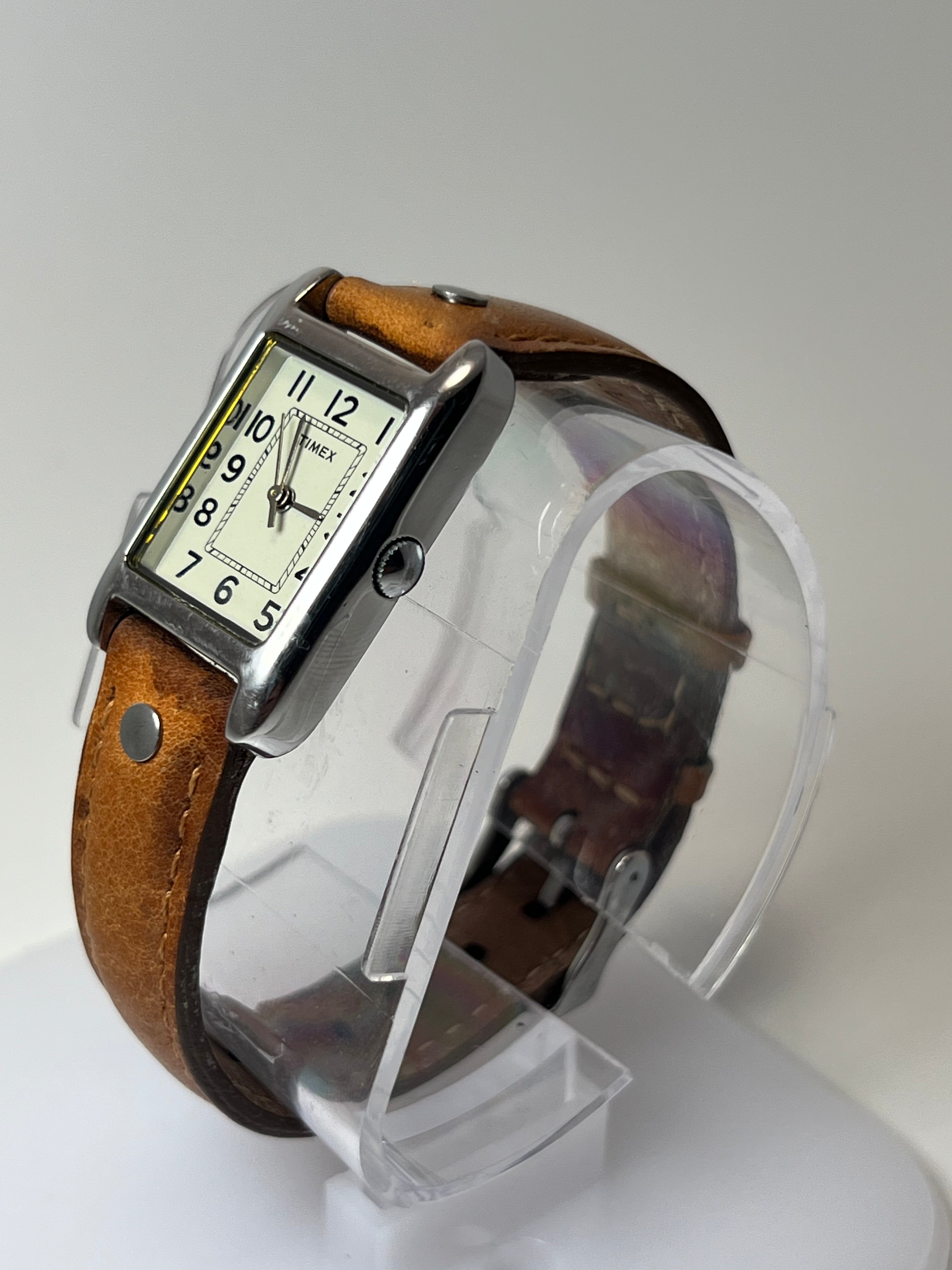 Timex Tank Cream Dial Leather Strap 20mm Womens Quartz Watch
